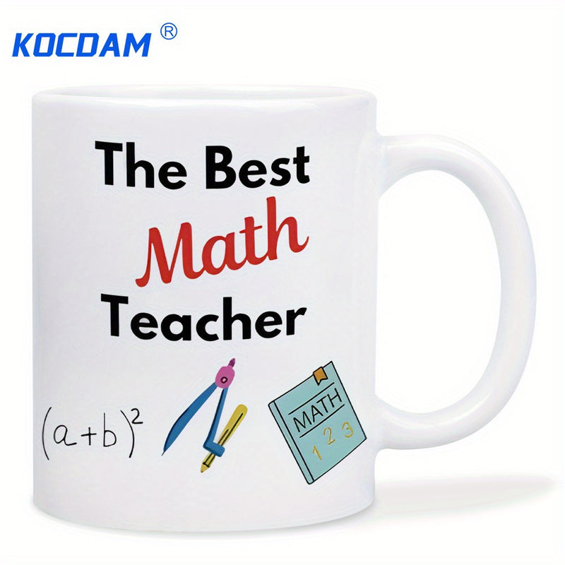 Tailorly White Ceramic 11 oz Mug - The Best Math Teacher Educational Tools With Mathematical Formula And Compass Next To Study Mug