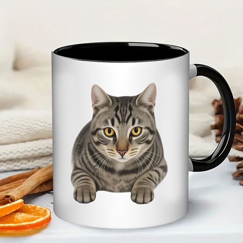 Tailorly Black Accent 11 oz Mug - adorable tabby cat