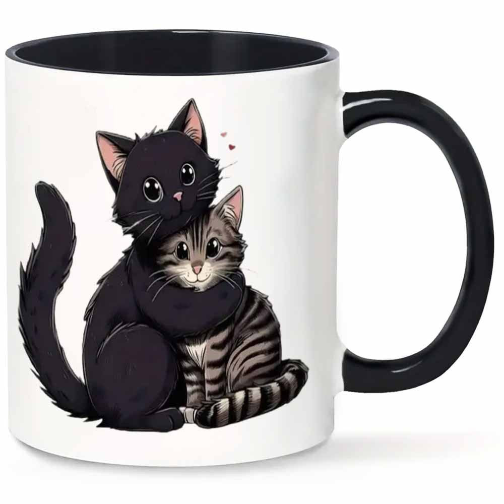 Tailorly Black Accent 11 oz Mug - adorable cat face hugging