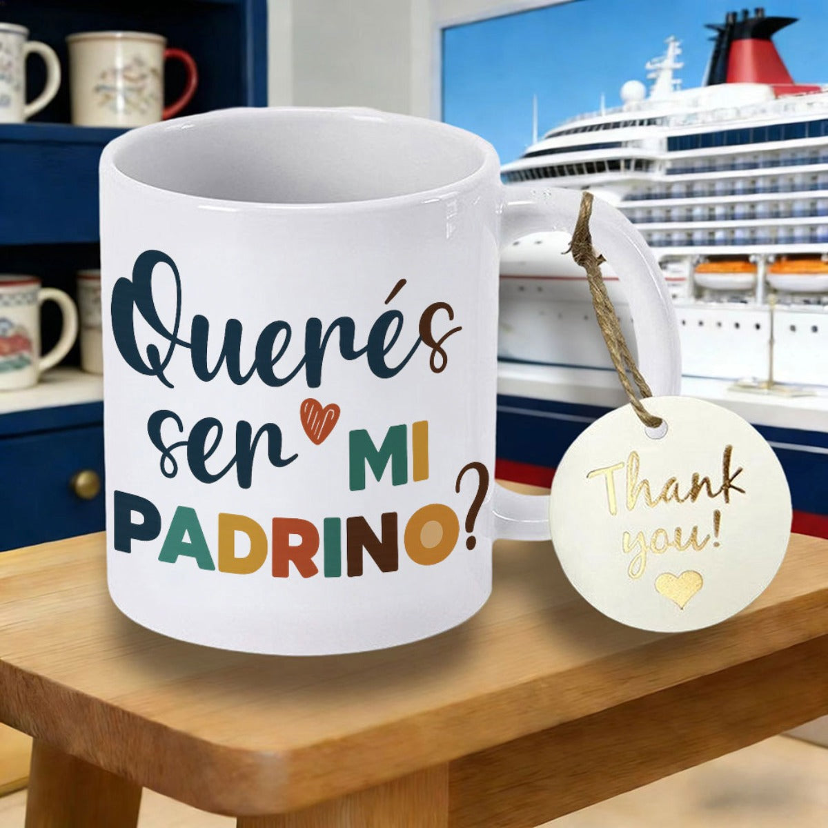 Tailorly White Ceramic 11 oz Mug - Thank You White Ceramic Cup With Decorative Text And Heart Icon Sitting On Wood Mug