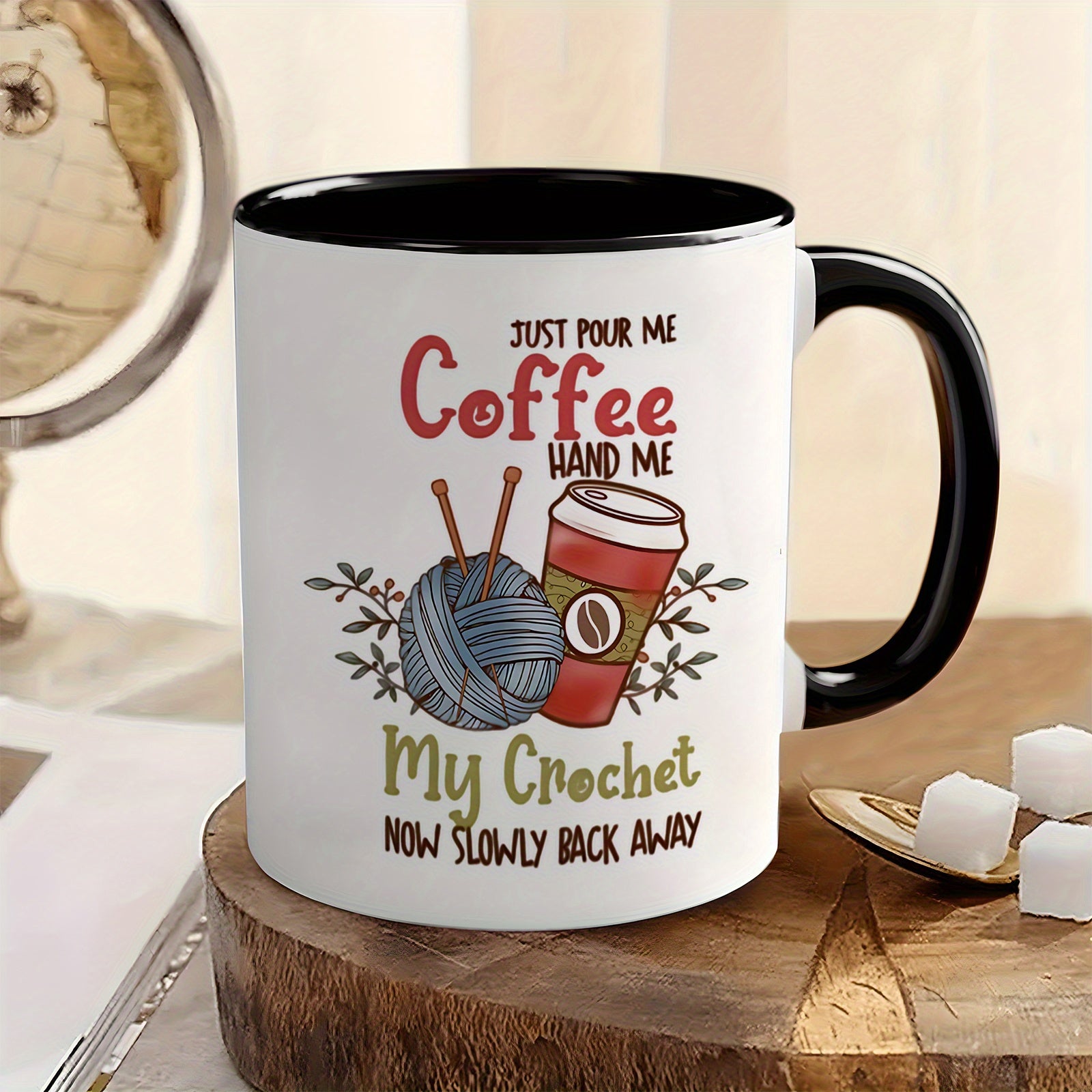 Tailorly Black Accent 11 oz Mug - yarn crochet hook crochet pattern leaves