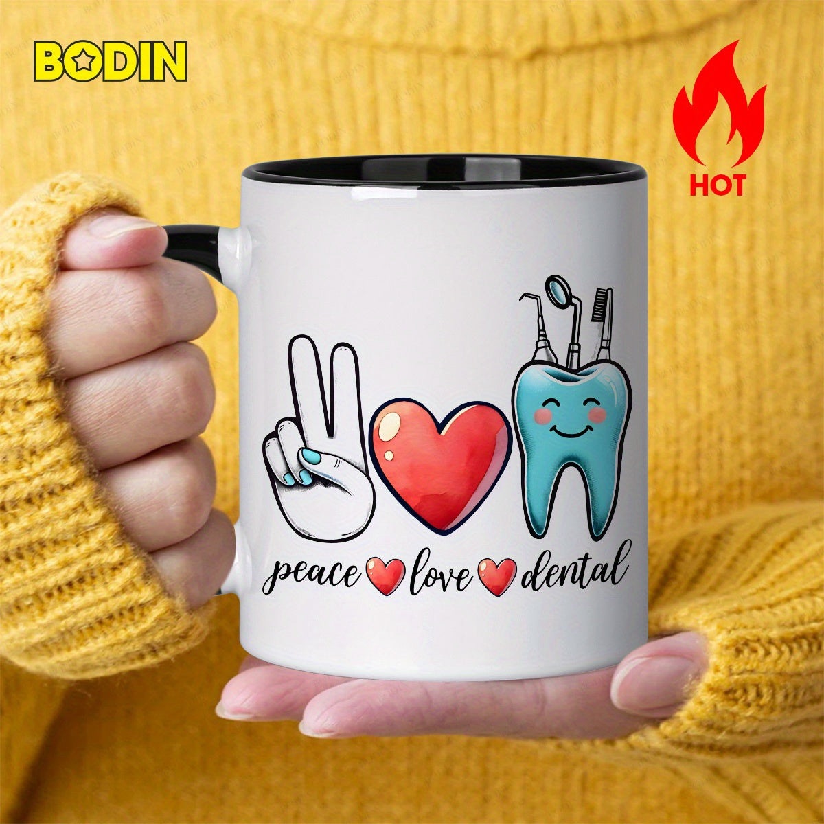 Tailorly Black Accent 11 oz Mug - words， tooth， symbol