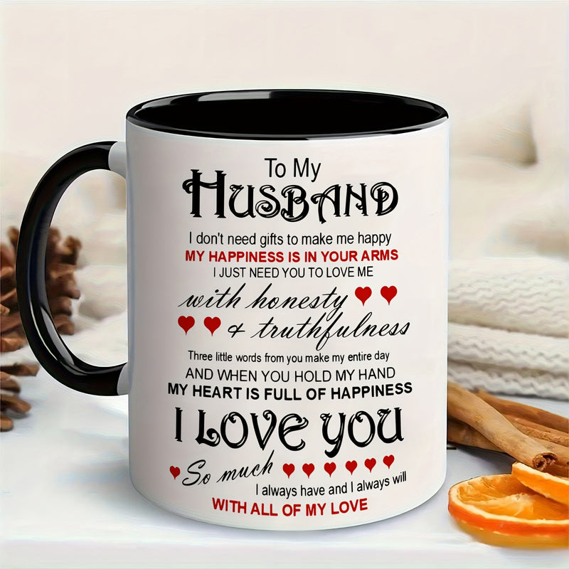 Tailorly Black Accent 11 oz Mug - romantic "to my husband wife" message