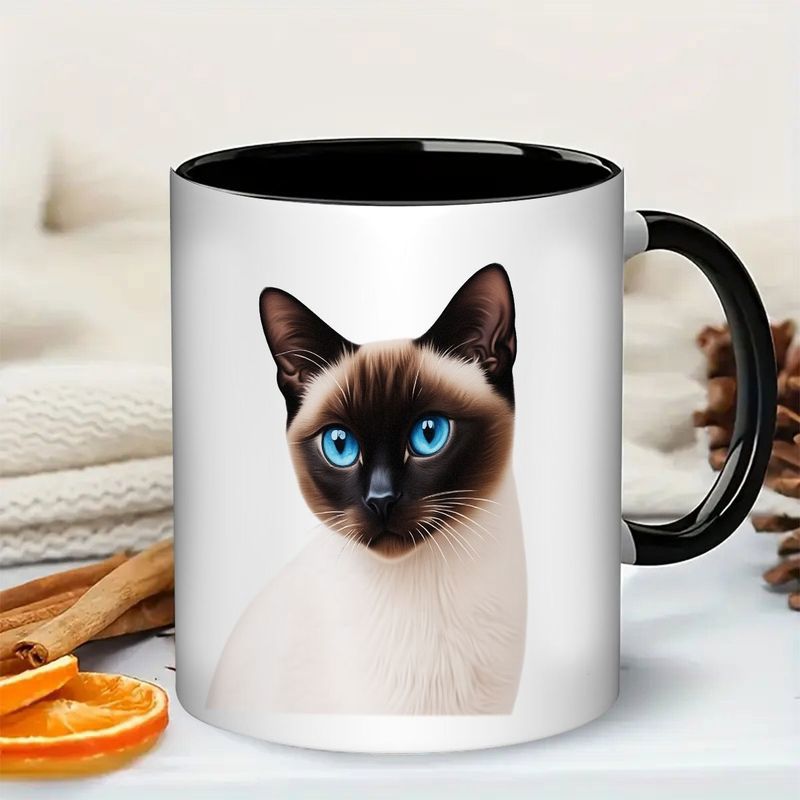 Tailorly Black Accent 11 oz Mug - realistic siamese cat portrait with black ears