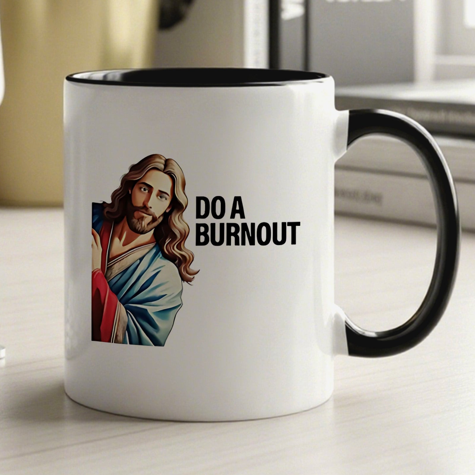 Tailorly Black Accent 11 oz Mug - text "do a" and Jesus graphic