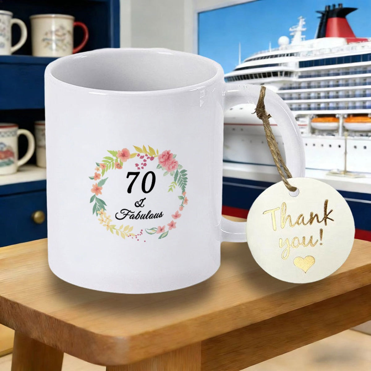 Tailorly White Ceramic 11 oz Mug - 70 Fabulous Elegant Circular Floral Wreath With Delicate Pink Blossoms And Green Leaves Mug
