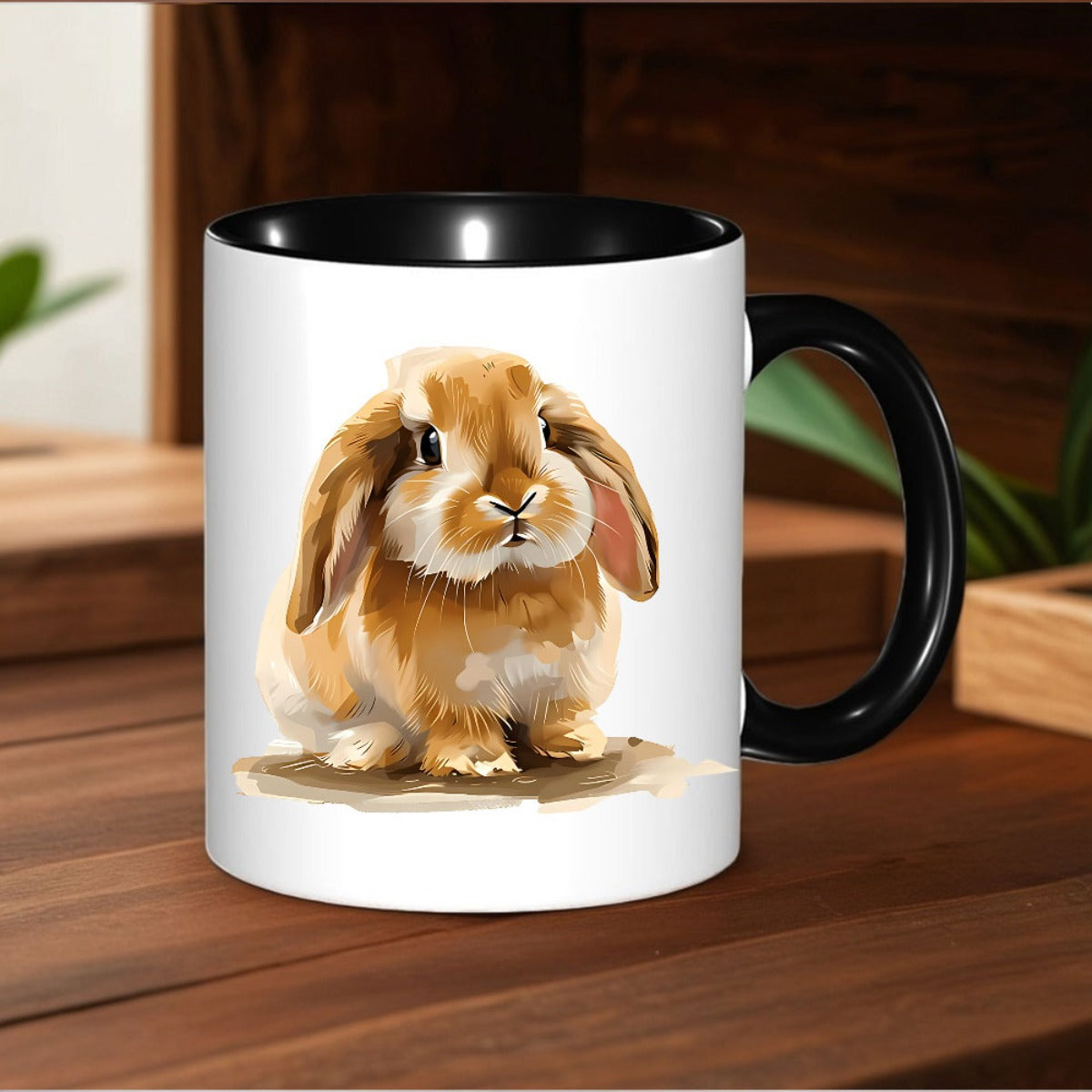 Tailorly Black Accent 11 oz Mug - rabbit-shaped ceramic mug