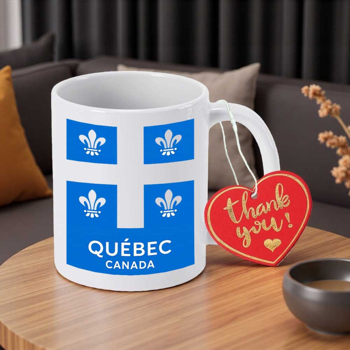 Tailorly White Ceramic 11 oz Mug - Quebec Canada Blue Quebec Flag Design Featuring Four White Lily Symbols On Ceramic Mug