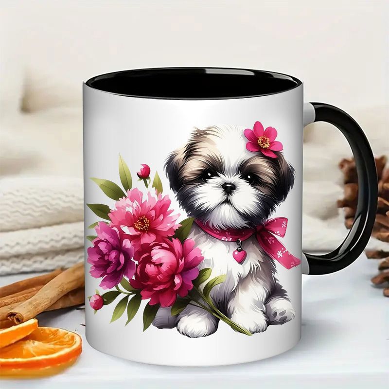 Tailorly Black Accent 11 oz Mug - heart collar with eyes