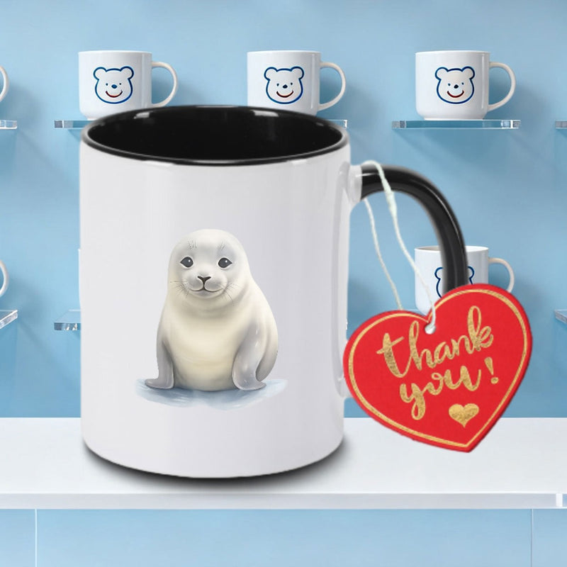 Tailorly Black Accent 11 oz Mug - Cute Watercolor Seal Pup