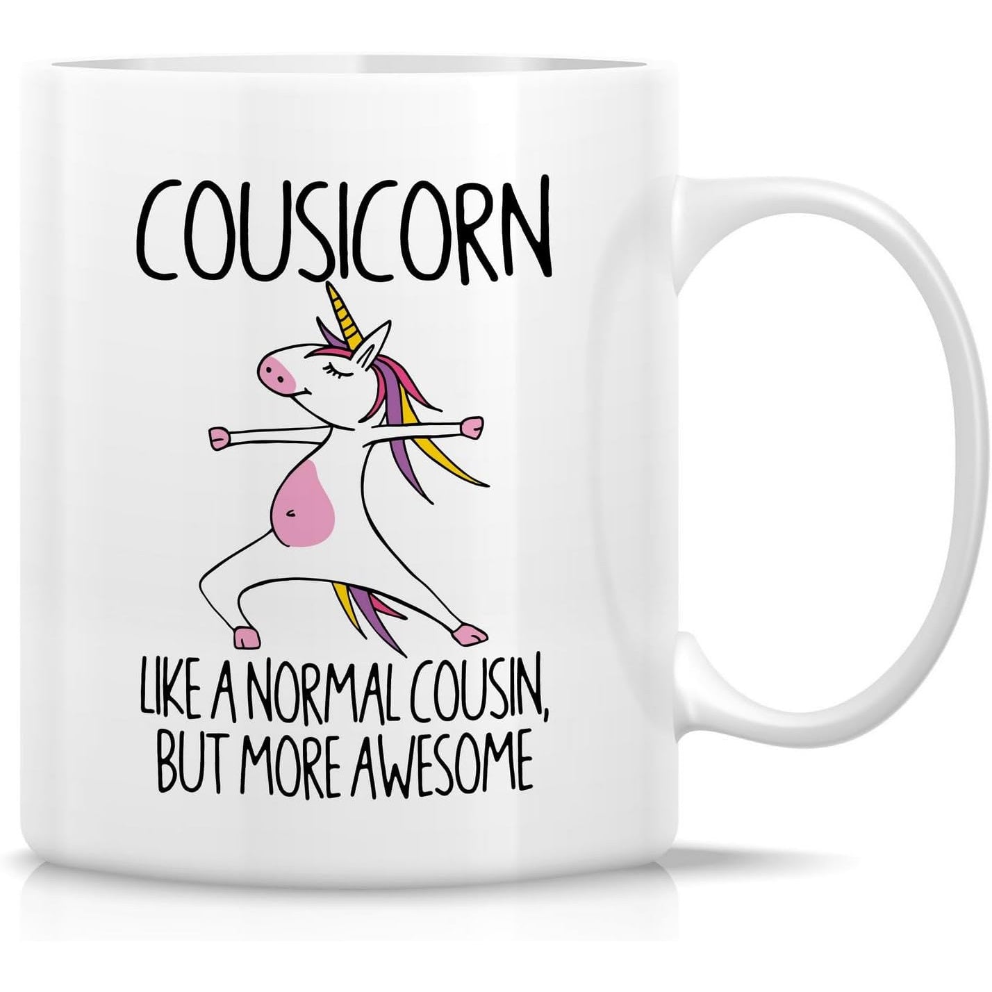 Tailorly Black Accent 11 oz Mug - funny cousin mug with awesome cousicorn unicorn and sarcastic motivation text