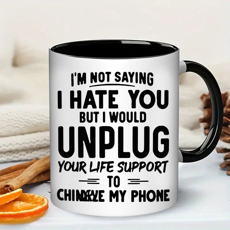 Tailorly Black Accent 11 oz Mug - funny sarcastic text "im not saying but i would support to charge"