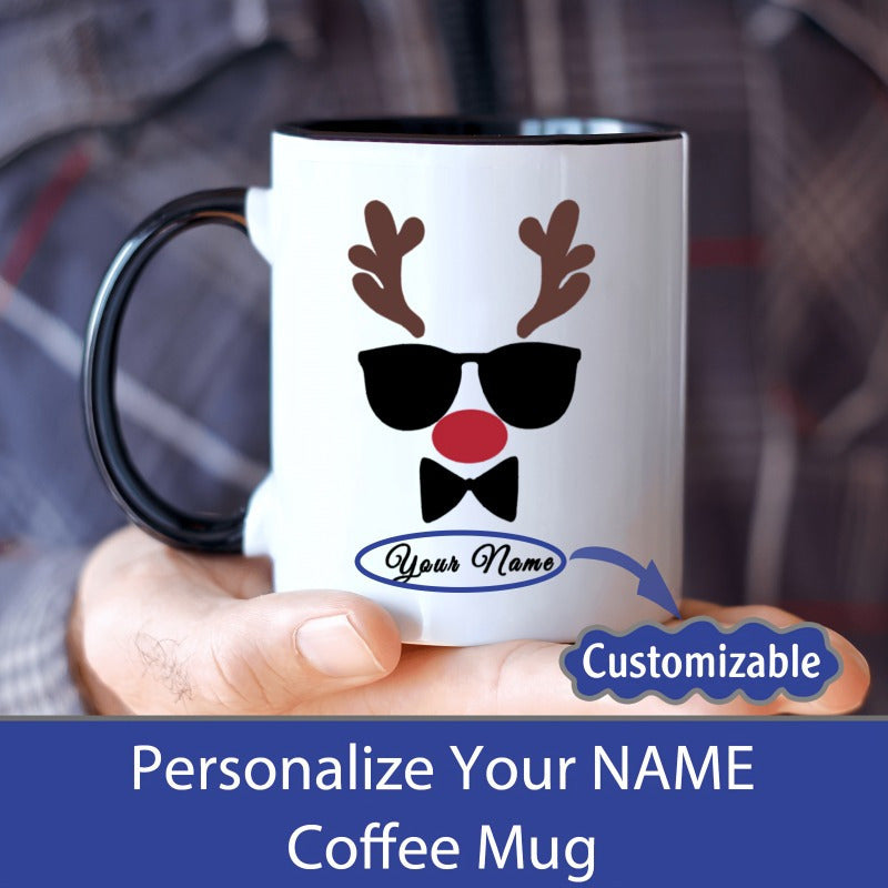 Tailorly Black Accent 11 oz Mug - personalized christmas reindeer with custom name text