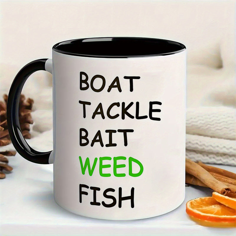 Tailorly Black Accent 11 oz Mug - fishing themed， boat tackle， bait， fish