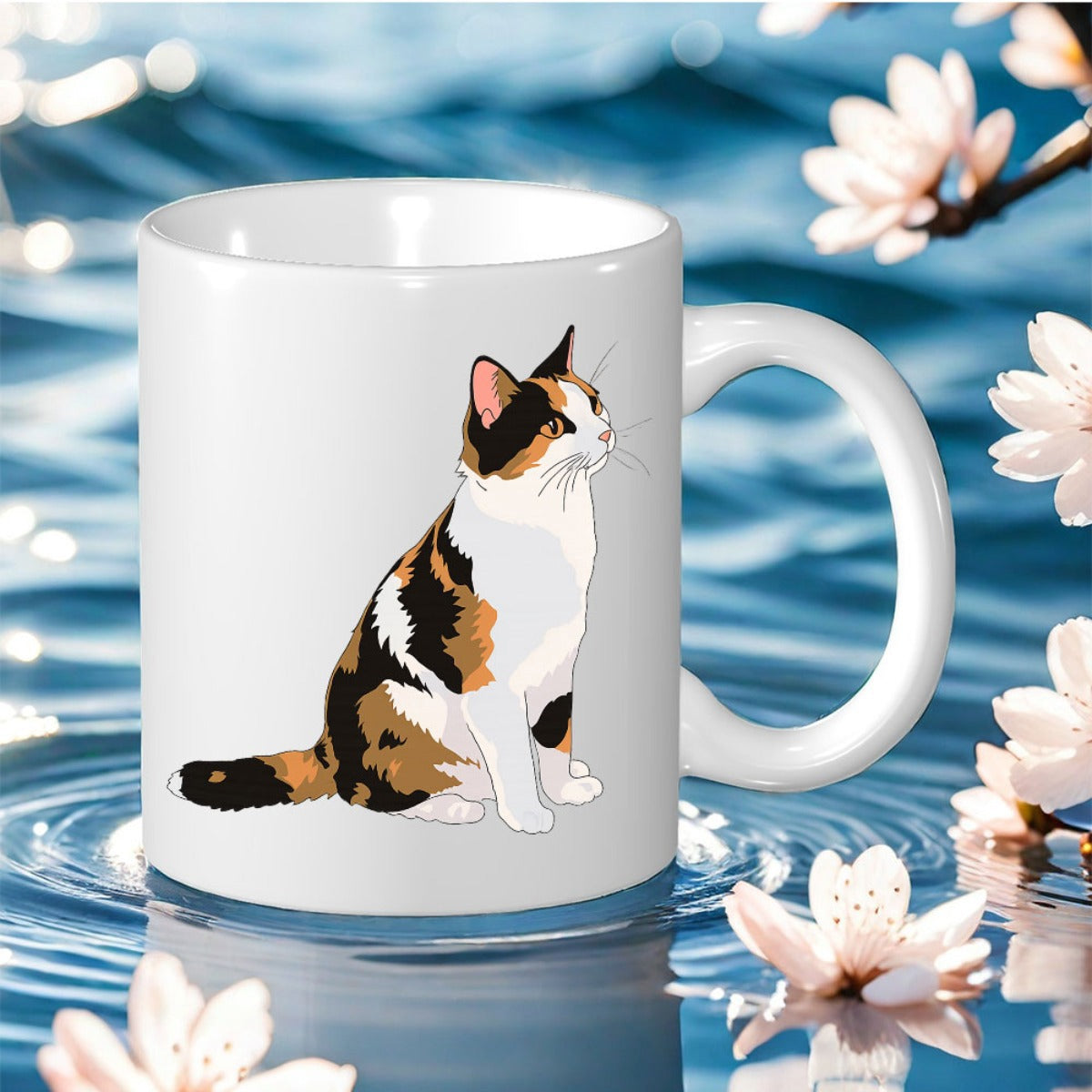 Tailorly White Ceramic 11 oz Mug - Graceful Calico Feline With Beautiful Orange And Black Spotted Fur Cat