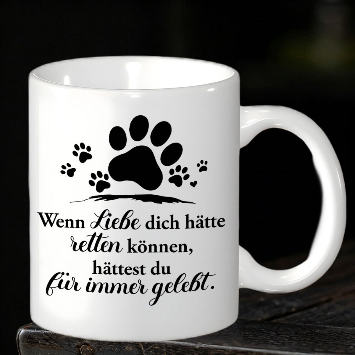 Tailorly White Ceramic 11 oz Mug - Multiple Minimalist Black Paw Prints Arranged Around A Central Large Paw