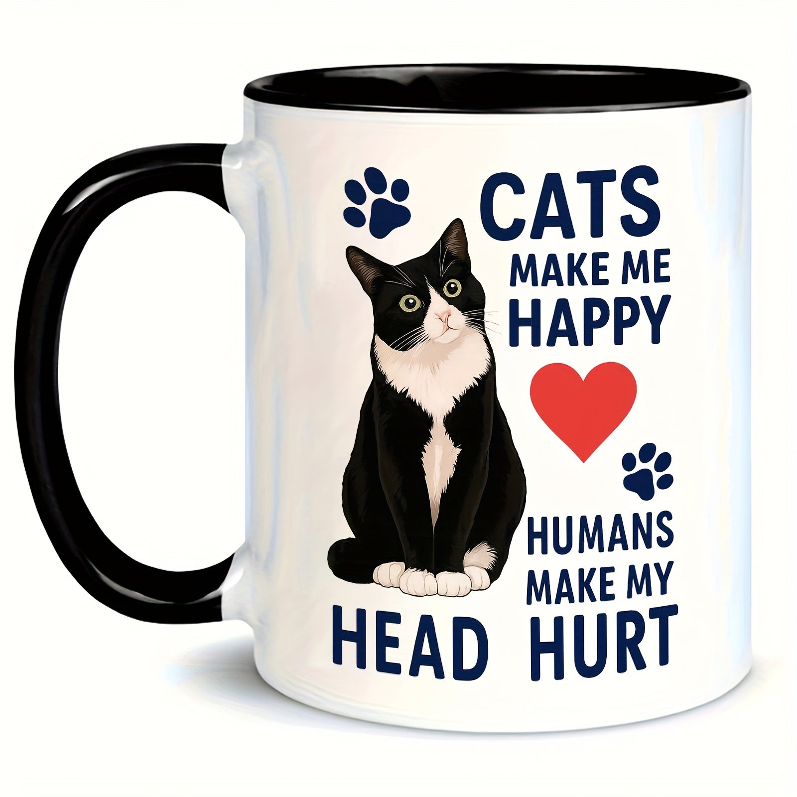 Tailorly Black Accent 11 oz Mug - humans make hurt text black and white cat halloween thanksgiving chris_c6190d1bebf547e9818c0824fc7c0ba4