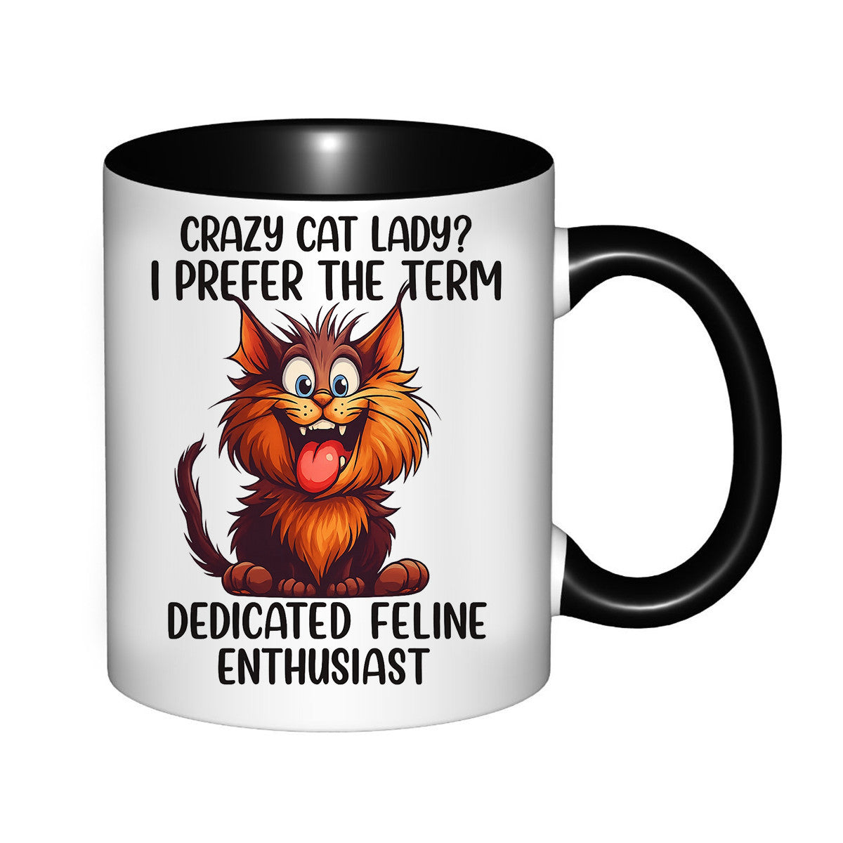 Tailorly Black Accent 11 oz Mug - crazy for cat with cartoon