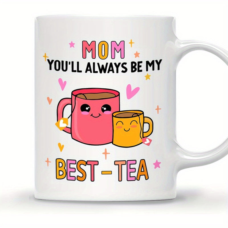 Tailorly White Ceramic 11 oz Mug - Mom Youll Always Be My Best Tea Adorable Smiling Mugs Surrounded By Tiny Hearts And Twinkling Stars Mug
