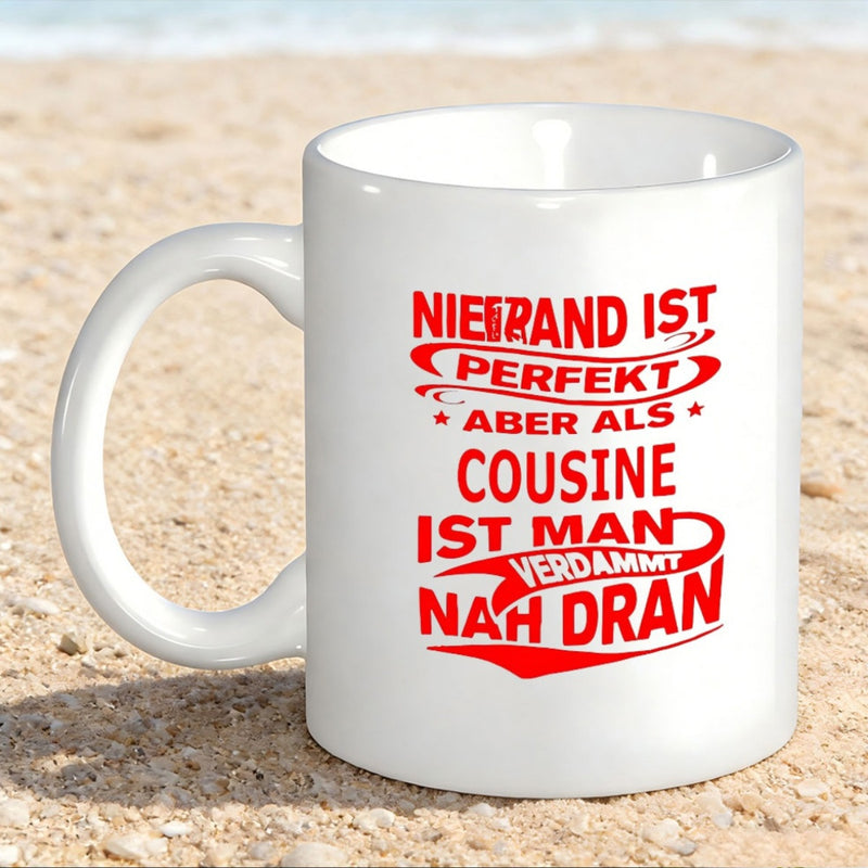 Tailorly White Ceramic 11 oz Mug - Minimalist White Ceramic Vessel With Bold Red Printed German Quote Mug