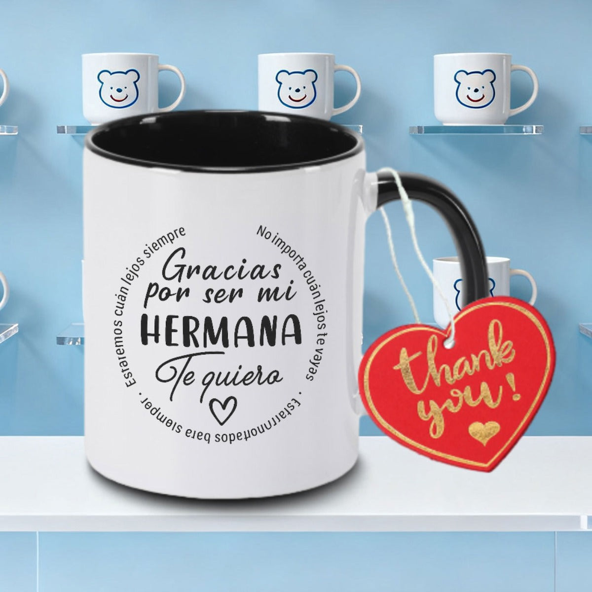 Tailorly Black Accent 11 oz Mug - Spanish Sister text design