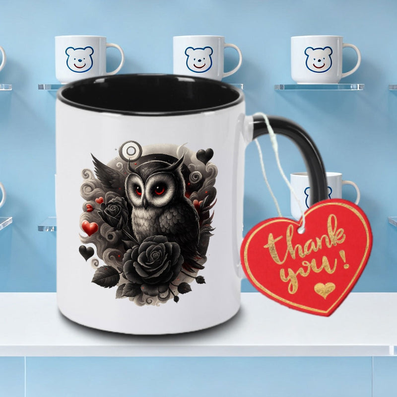 Tailorly Black Accent 11 oz Mug - Gothic Owl Logo