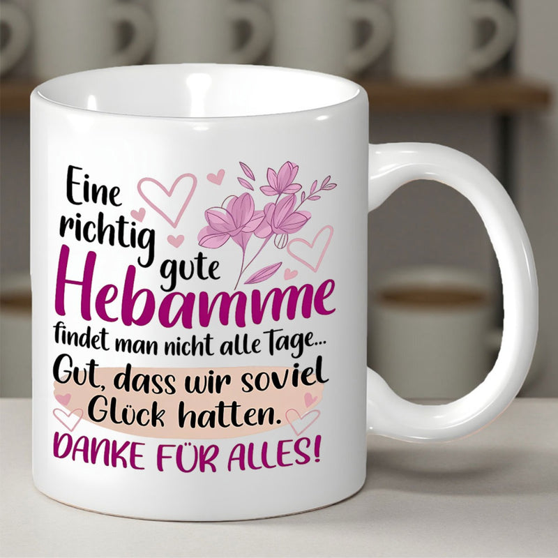Tailorly White Ceramic 11 oz Mug - Delicate Pink Blooms With Outlined Hearts And Green Leaves Floating Decoration Flower