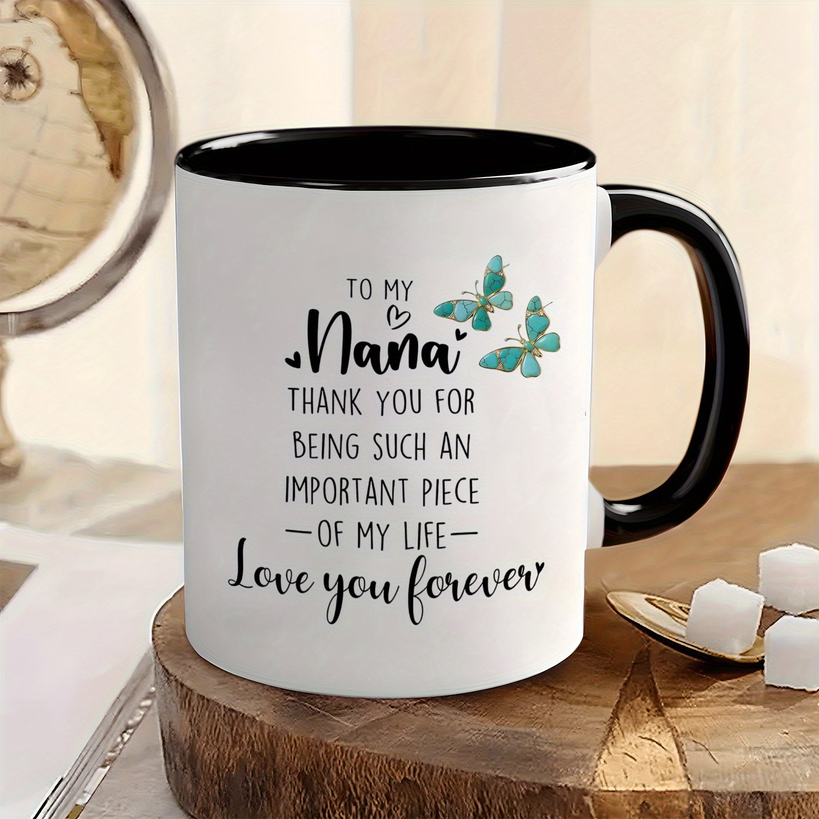 Tailorly Black Accent 11 oz Mug - a loving message and text design expressing gratitude