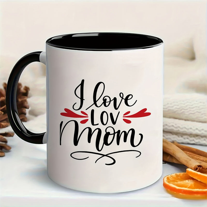 Tailorly Black Accent 11 oz Mug - i love mom red cursive lettering