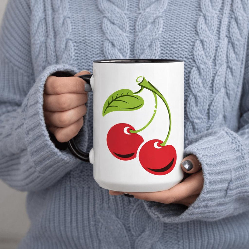 Tailorly Black Accent 11 oz Mug - cute cherry pattern