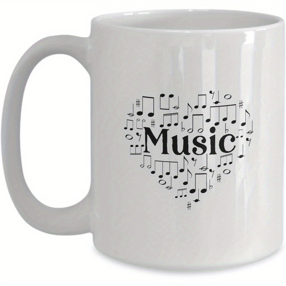 Tailorly White Ceramic 11 oz Mug - Music Elegant Black Musical Notes Forming A Decorative Heart Shape Pattern Heart