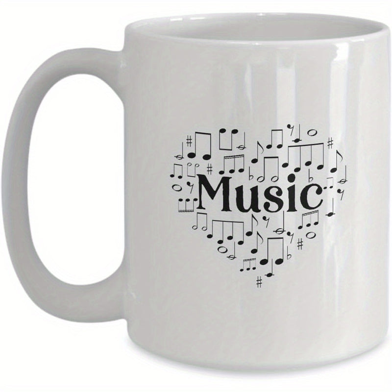 Tailorly White Ceramic 11 oz Mug - Music Elegant Black Musical Notes Forming A Decorative Heart Shape Pattern Heart