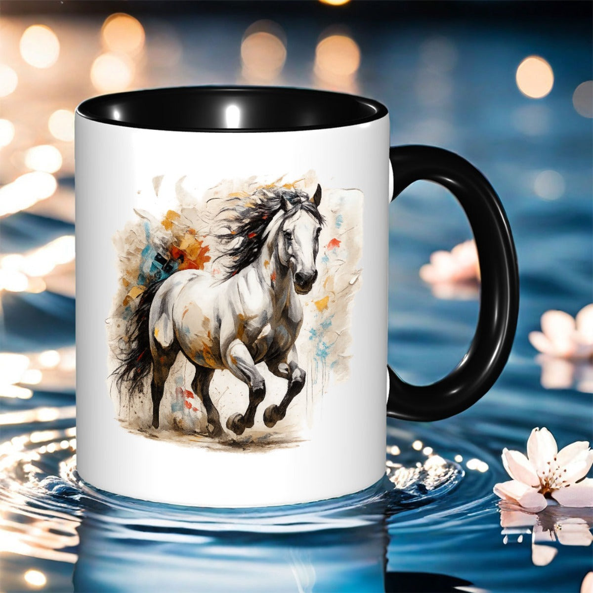 Tailorly Black Accent 11 oz Mug - horse pattern