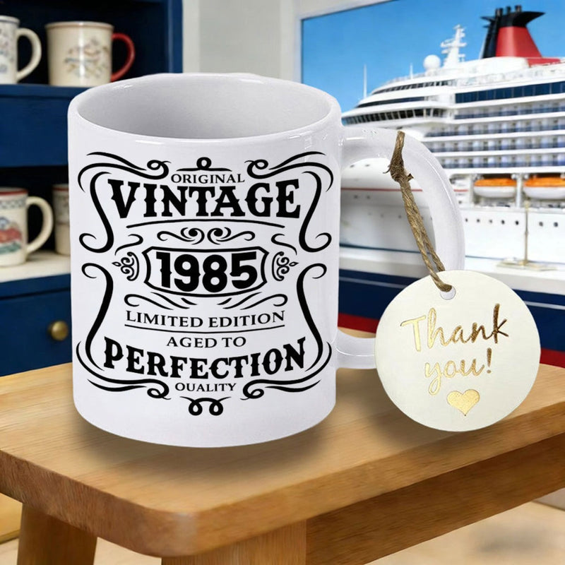 Tailorly White Ceramic 11 oz Mug - Original Vintage 1985 Limited Edition Aged To Perfection Quality Classic Featuring Decorative Scrollwork And Bold Retro