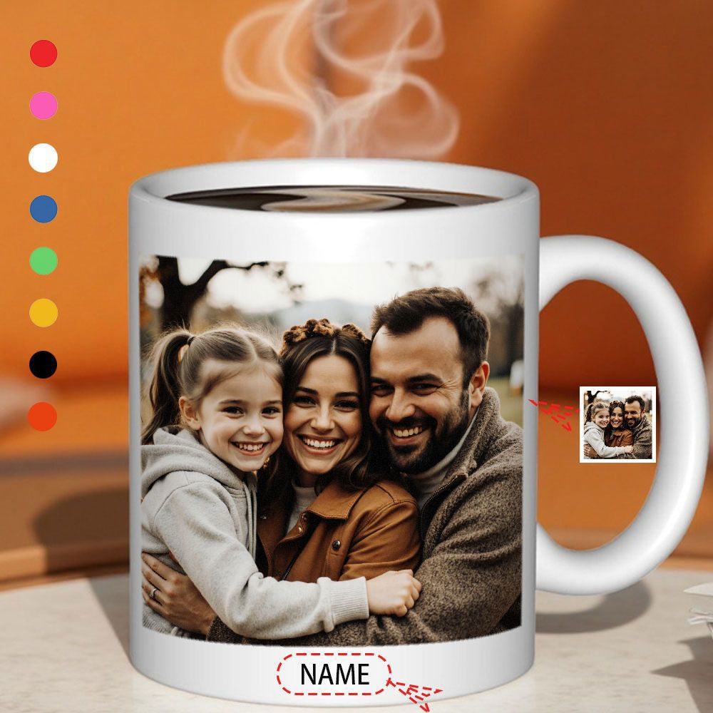 Tailorly White Ceramic 11 oz Mug - Name Happy Smiling Parents With Young Daughter Embracing In Sunlit Garden Family