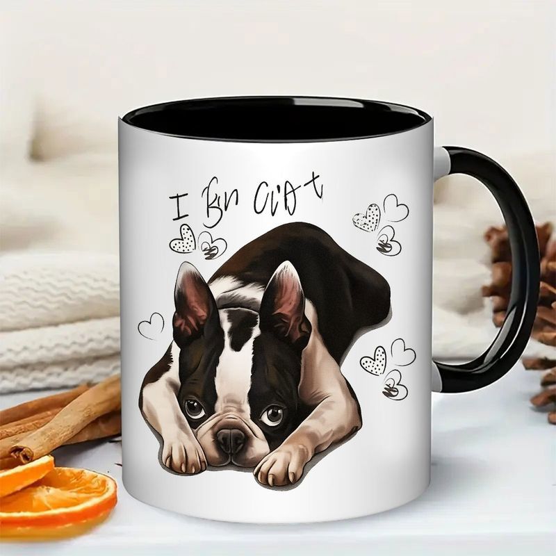 Tailorly Black Accent 11 oz Mug - i am cute boston terrier with heart accents