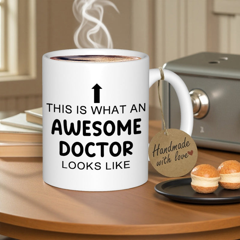 Tailorly White Ceramic 11 oz Mug - This Is What An Awesome Doctor Looks Like Minimalist Black Upward Pointing Arrow Centered On A Clean