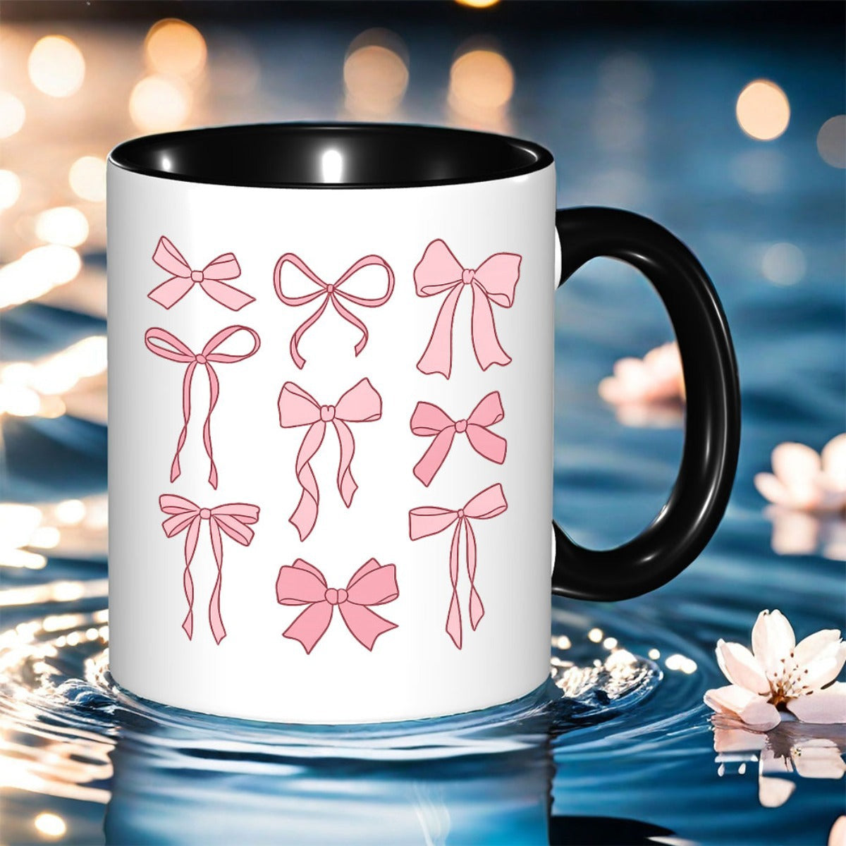 Tailorly Black Accent 11 oz Mug - elegant pink print
