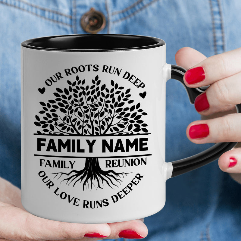 Tailorly Black Accent 11 oz Mug - heart shaped handle， family name text， love themed