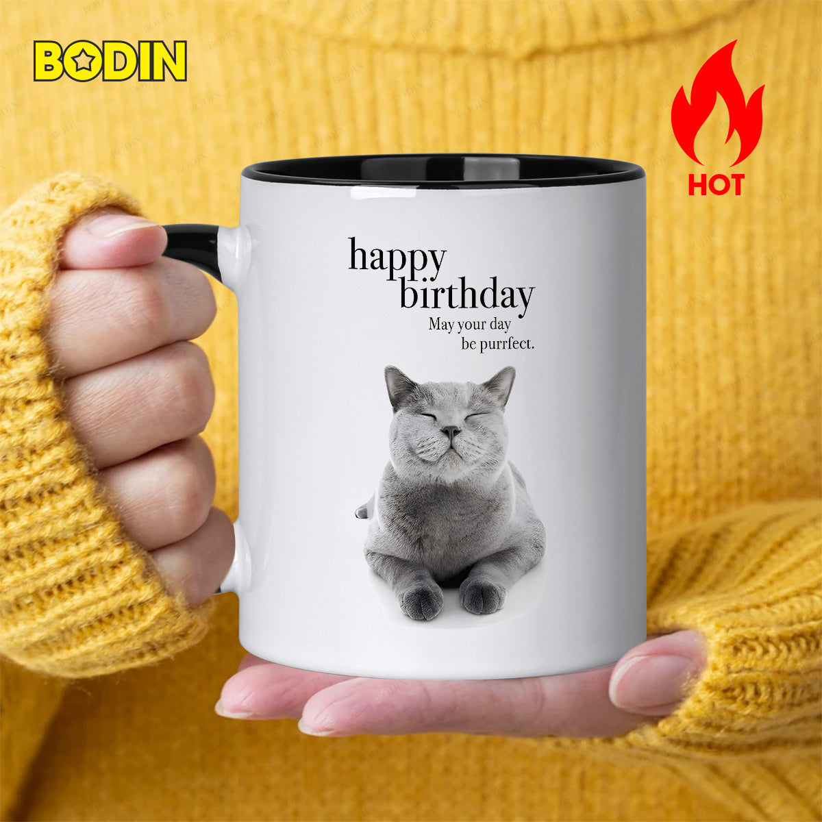 Tailorly Black Accent 11 oz Mug - cat theme