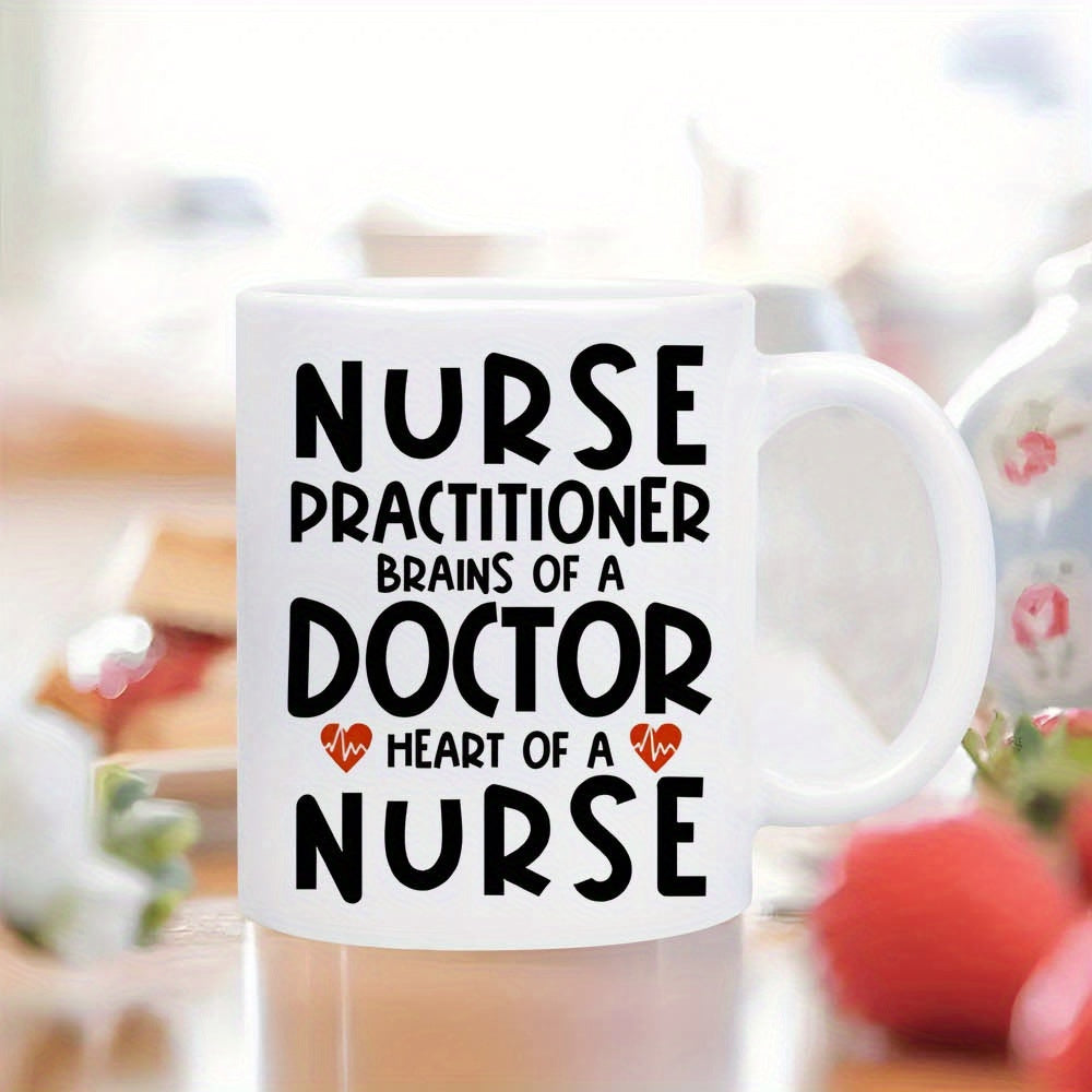 Tailorly White Ceramic 11 oz Mug - Nurse Practitioner Brains Of A Doctor Heart Of A Nurse Simple Minimalist Featuring Small Red Hearts Mug