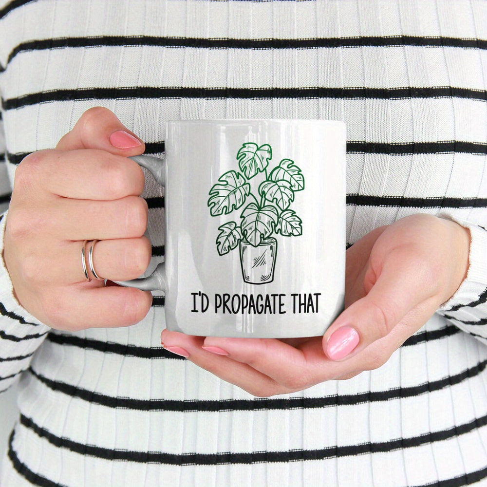 Tailorly White Ceramic 11 oz Mug - Id Propagate That Lush Green Potted Monstera Plant With Detailed Leaf Veins Growing Indoor Plant