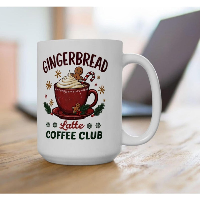 Tailorly White Ceramic 11 oz Mug - Gingerbread Latte Coffee Club Festive Red Cup With Whipped Cream And Small Gingerbread Man Cup