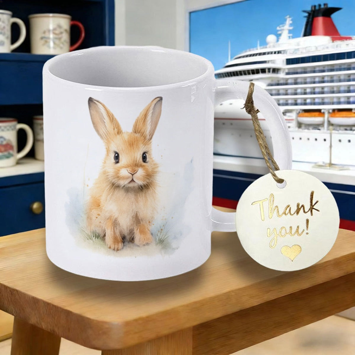Tailorly White Ceramic 11 oz Mug - Adorable Small Brown Rabbit Sitting Peacefully With Soft Realistic Fur Textures Rabbit