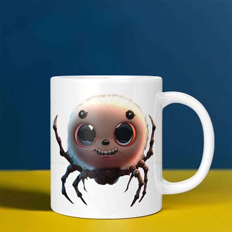Tailorly White Ceramic 11 oz Mug - Adorable Stylized Creature With Large Glossy Eyes And Many Thin Legs Spider