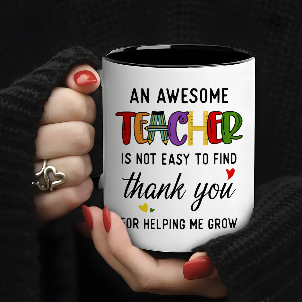 Tailorly Black Accent 11 oz Mug - thank you for helping me grow colorful letters