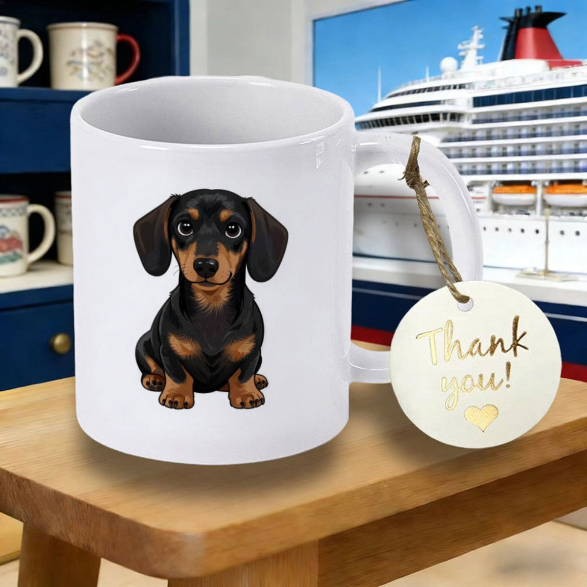 Tailorly White Ceramic 11 oz Mug - Cute Small Black And Tan Dachshund Sitting With Big Dark Eyes Dachshund