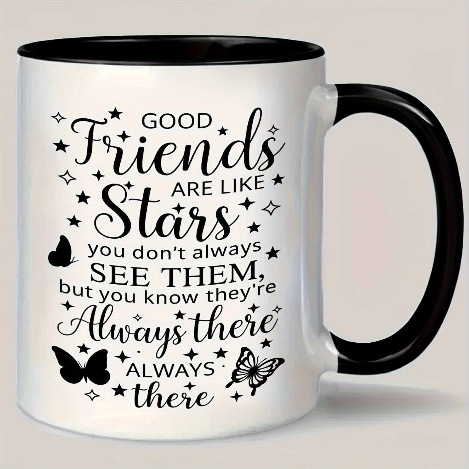 Tailorly Black Accent 11 oz Mug - stars and butterflies