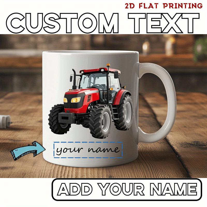 Tailorly White Ceramic 11 oz Mug - Custom Name Powerful Red Farm Vehicle Driving Through Open Fields Under Bright Sunny Sky Tractor