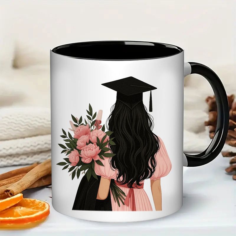 Tailorly Black Accent 11 oz Mug - graduate girl bouquet